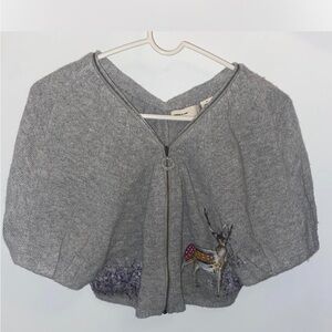 Sleeping on Snow Gray Knit Cropped Cardigan with Handpainted Deer